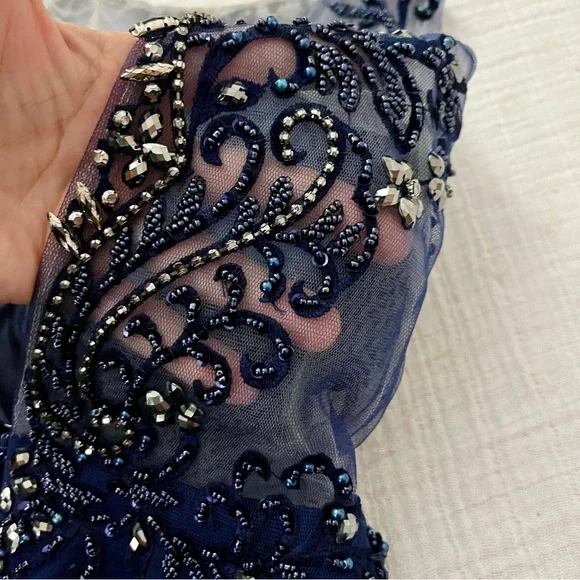 Sumptuous Navy Blue Embellished Evening Gown size 0 - Picture 7 of 16